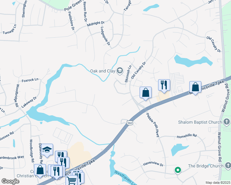 map of restaurants, bars, coffee shops, grocery stores, and more near 6163 Winding Hills Drive in Mechanicsville