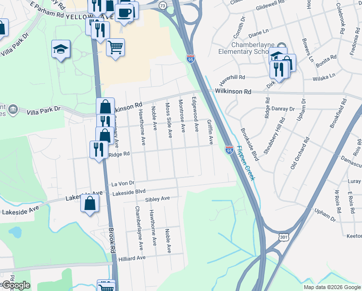 map of restaurants, bars, coffee shops, grocery stores, and more near 7500 Montrose Avenue in Richmond