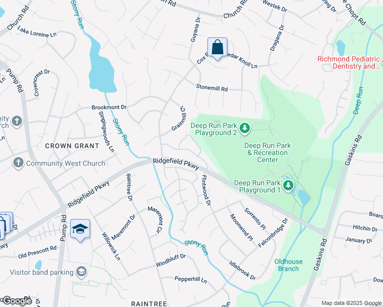 map of restaurants, bars, coffee shops, grocery stores, and more near 2115 Turtle Run Drive in Richmond