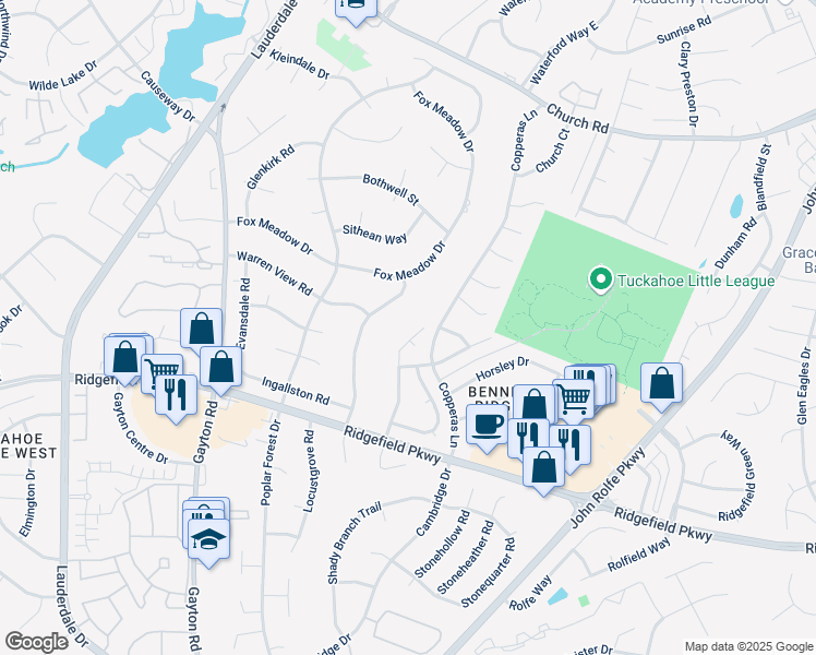 map of restaurants, bars, coffee shops, grocery stores, and more near 12624 Eagle Ridge Road in Richmond