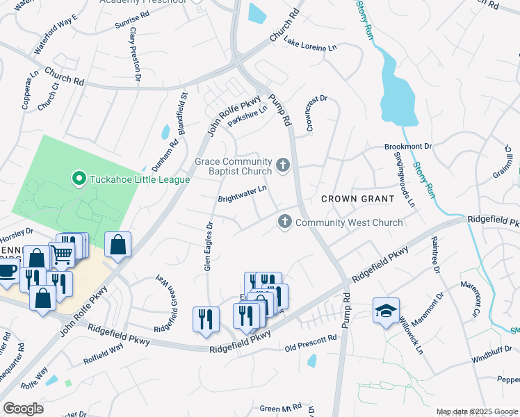 map of restaurants, bars, coffee shops, grocery stores, and more near 2307 Brookwater Drive in Richmond