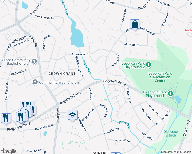 map of restaurants, bars, coffee shops, grocery stores, and more near 10211 Swinging Bridge Drive in Henrico