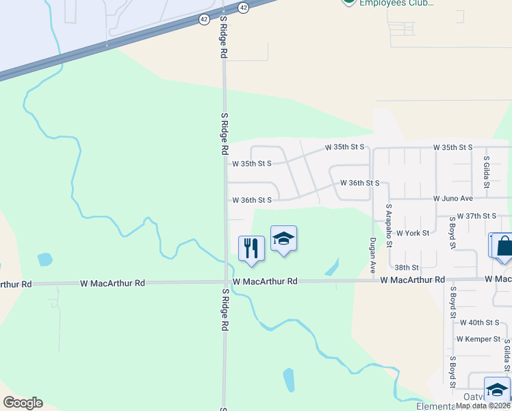 map of restaurants, bars, coffee shops, grocery stores, and more near 7001 West 36th Street South in Wichita