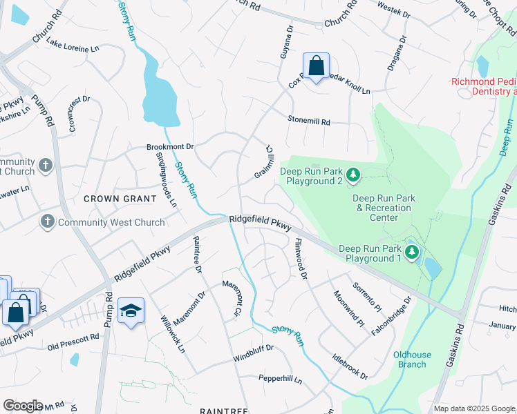 map of restaurants, bars, coffee shops, grocery stores, and more near 2101 Turtle Creek Drive in Richmond