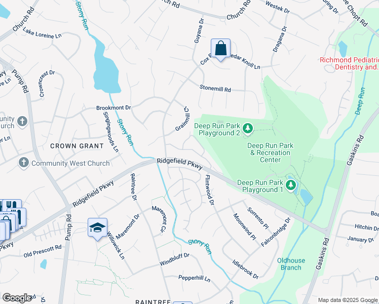 map of restaurants, bars, coffee shops, grocery stores, and more near 2101 Turtle Creek Drive in Richmond