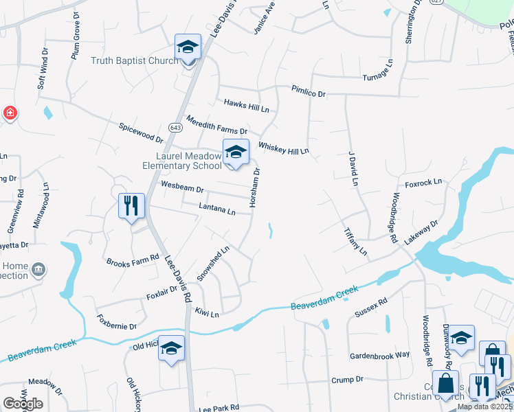 map of restaurants, bars, coffee shops, grocery stores, and more near 8198 Horsham Drive in Mechanicsville