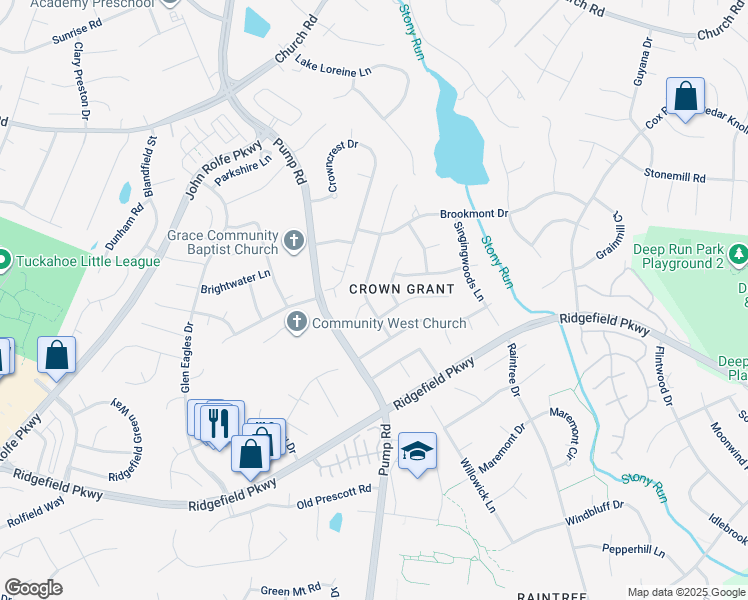 map of restaurants, bars, coffee shops, grocery stores, and more near 2309 Mountainbrook Drive in Henrico