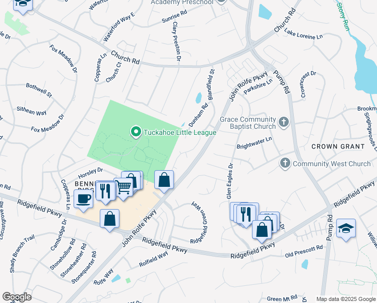 map of restaurants, bars, coffee shops, grocery stores, and more near 2527 Hawkesbury Court in Henrico