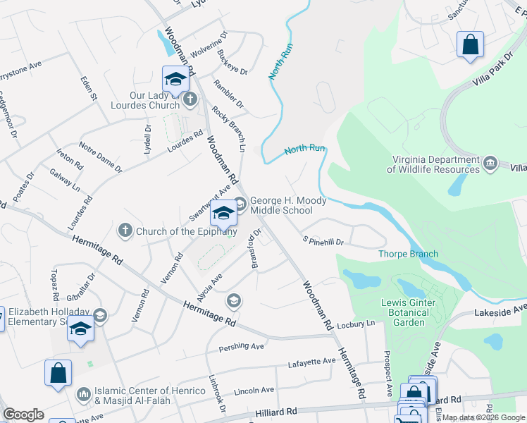 map of restaurants, bars, coffee shops, grocery stores, and more near 2211 Boxwood Road in Henrico
