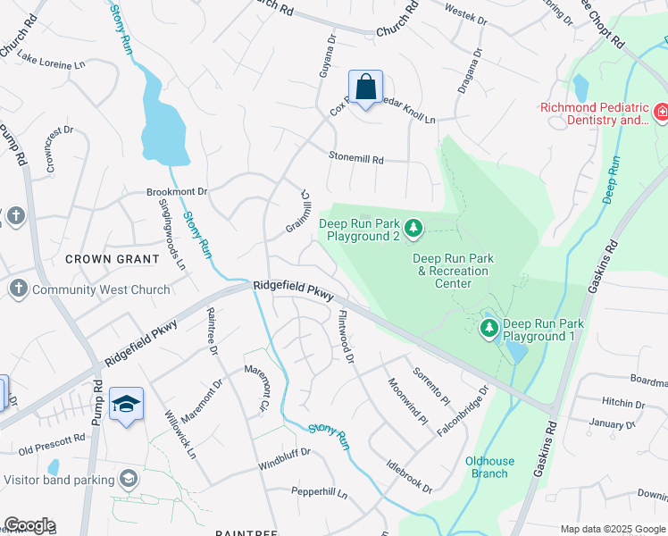 map of restaurants, bars, coffee shops, grocery stores, and more near 2115 Turtle Run Drive in Richmond