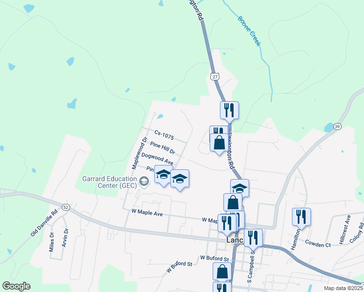 map of restaurants, bars, coffee shops, grocery stores, and more near 143 Pin Oak Drive in Lancaster