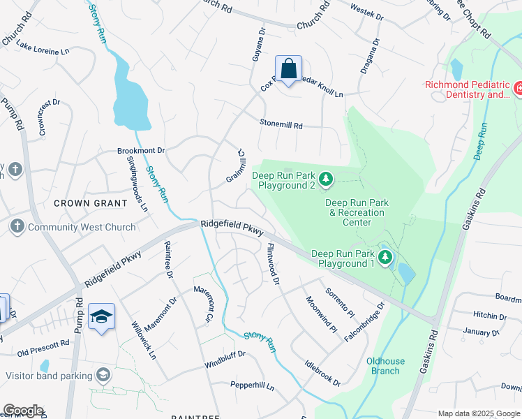 map of restaurants, bars, coffee shops, grocery stores, and more near 2115 Turtle Run Drive in Richmond