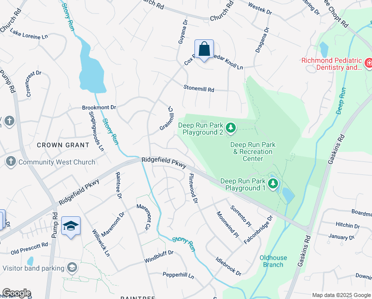 map of restaurants, bars, coffee shops, grocery stores, and more near 2115 Turtle Run Drive in Richmond