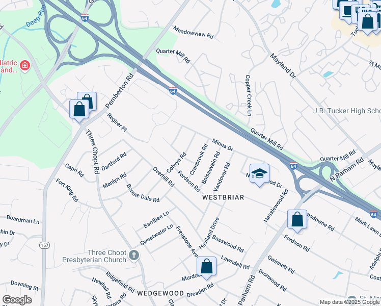 map of restaurants, bars, coffee shops, grocery stores, and more near 2402 Cranbrook Road in Richmond