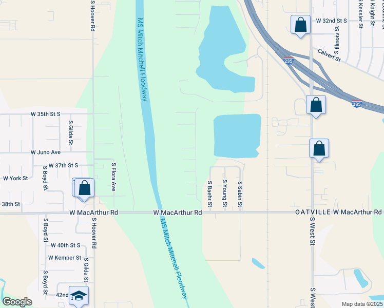 map of restaurants, bars, coffee shops, grocery stores, and more near 3701 South Baehr Street in Wichita