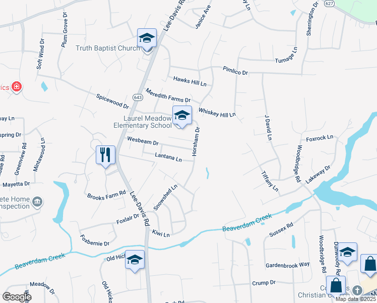 map of restaurants, bars, coffee shops, grocery stores, and more near 7035 Wesbeam Drive in Mechanicsville