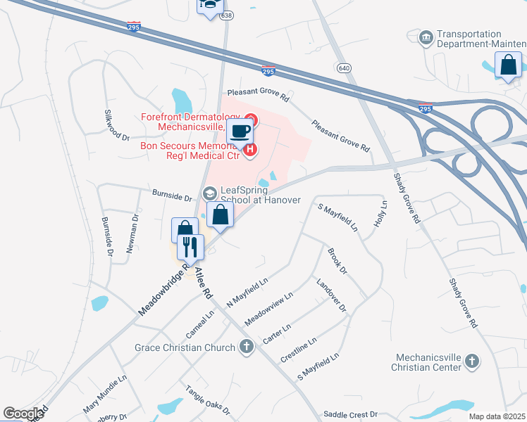 map of restaurants, bars, coffee shops, grocery stores, and more near 8227 Meadowbridge Road in Mechanicsville