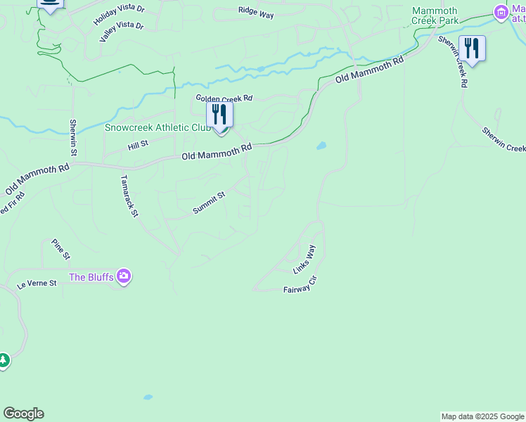 map of restaurants, bars, coffee shops, grocery stores, and more near Pyramid Peak Dr in Mammoth Lakes