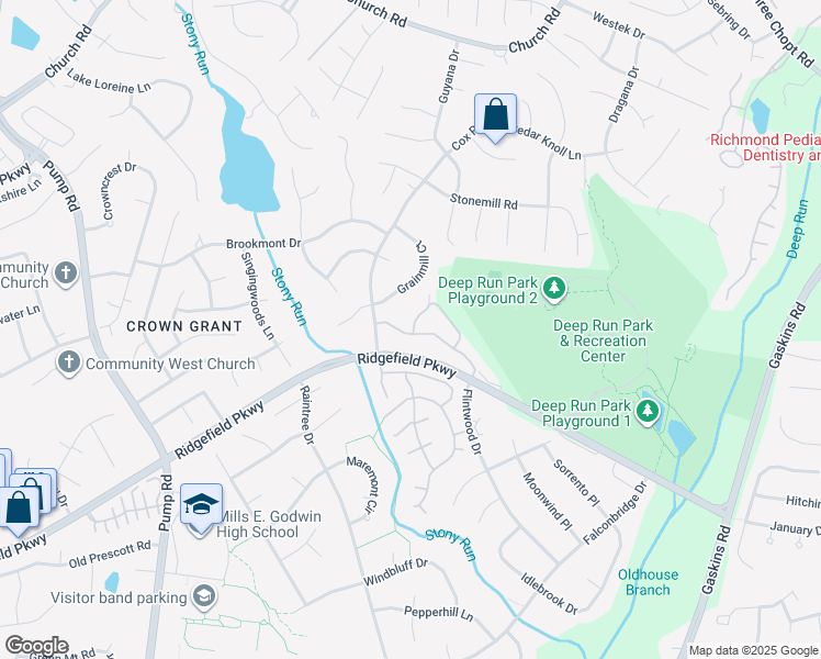 map of restaurants, bars, coffee shops, grocery stores, and more near 2101 Turtle Creek Drive in Richmond