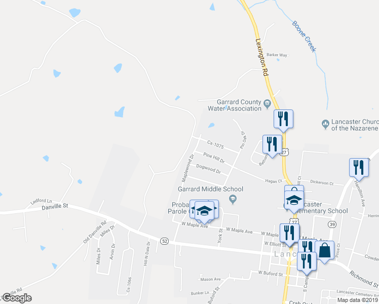 map of restaurants, bars, coffee shops, grocery stores, and more near 102 Pine Hill Drive in Lancaster
