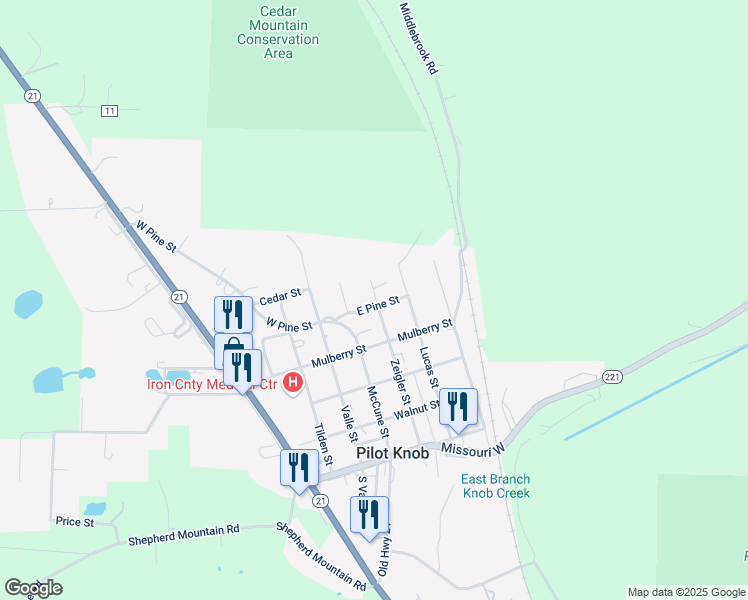 map of restaurants, bars, coffee shops, grocery stores, and more near 216 Zeigler Street in Pilot Knob