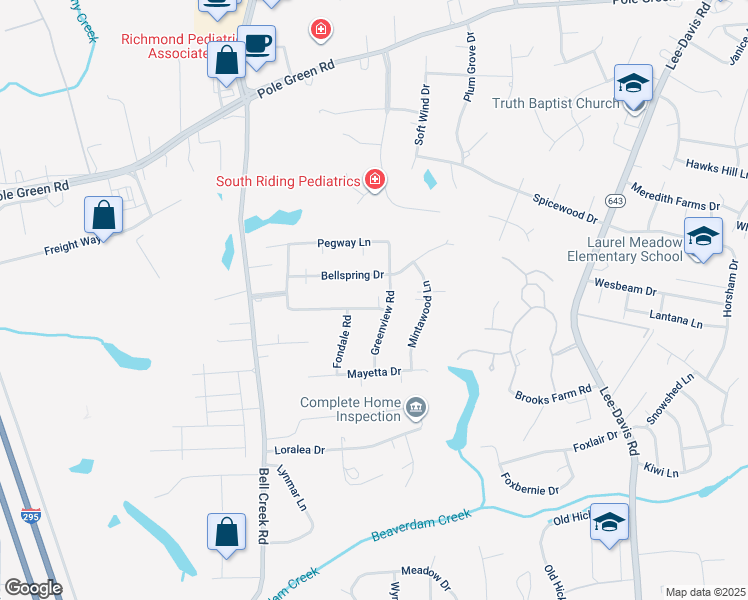 map of restaurants, bars, coffee shops, grocery stores, and more near 7216 Fairview Drive in Mechanicsville