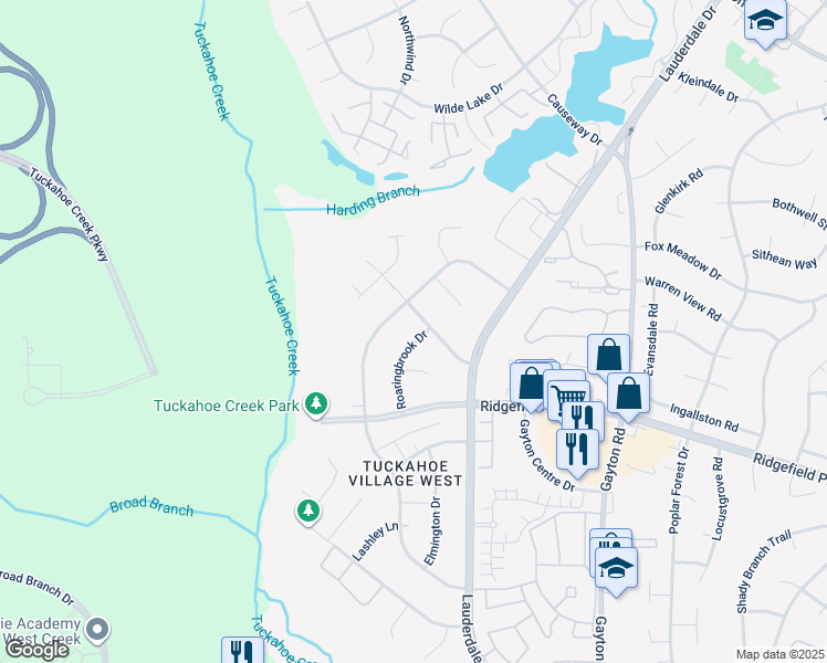 map of restaurants, bars, coffee shops, grocery stores, and more near 2621 Roaringbrook Drive in Richmond