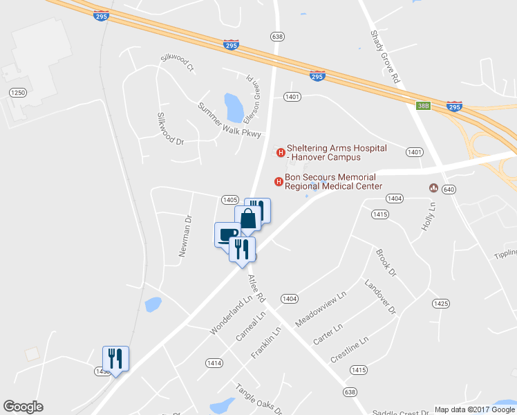 map of restaurants, bars, coffee shops, grocery stores, and more near 8218 Atlee Road in Mechanicsville