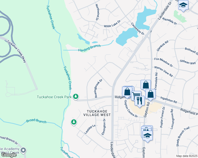 map of restaurants, bars, coffee shops, grocery stores, and more near 2621 Roaringbrook Drive in Richmond