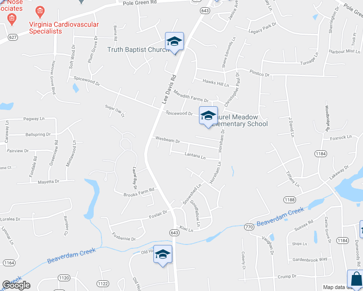 map of restaurants, bars, coffee shops, grocery stores, and more near 7059 Wesbeam Drive in Mechanicsville