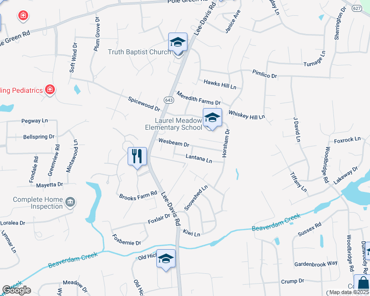 map of restaurants, bars, coffee shops, grocery stores, and more near 7059 Wesbeam Drive in Mechanicsville