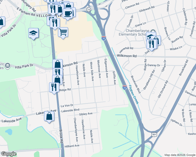 map of restaurants, bars, coffee shops, grocery stores, and more near 7500 Montrose Avenue in Richmond