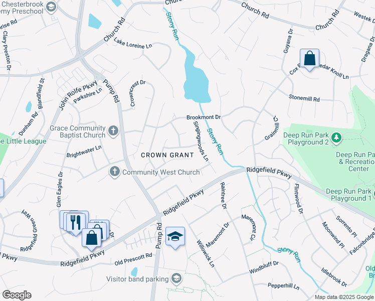 map of restaurants, bars, coffee shops, grocery stores, and more near 10407 Silverbrook Drive in Henrico