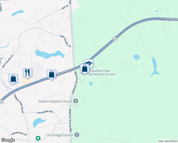 map of restaurants, bars, coffee shops, grocery stores, and more near 5501 Mechanicsville Turnpike in Mechanicsville