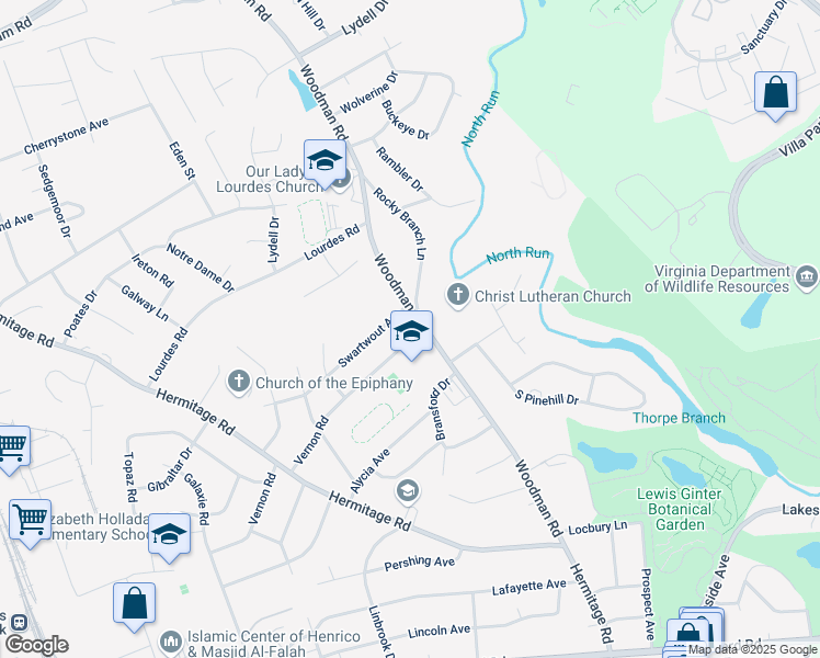 map of restaurants, bars, coffee shops, grocery stores, and more near 2402 Vernon Road in Richmond