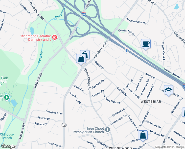 map of restaurants, bars, coffee shops, grocery stores, and more near 2211 Aspen Way in Richmond