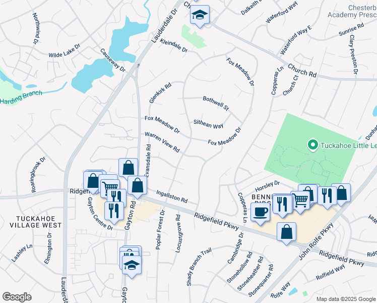 map of restaurants, bars, coffee shops, grocery stores, and more near 11110 Warren View Road in Richmond