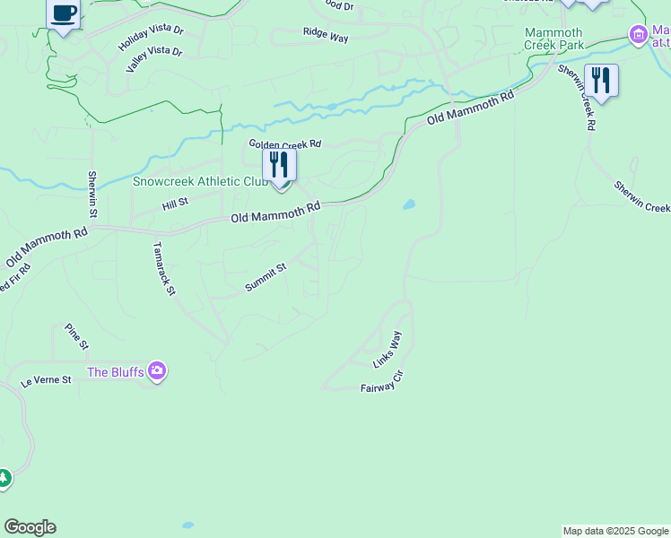 map of restaurants, bars, coffee shops, grocery stores, and more near 1157 Red Peak Drive in Mammoth Lakes