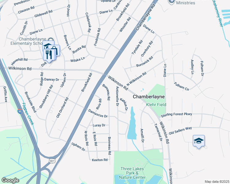 map of restaurants, bars, coffee shops, grocery stores, and more near 7820 Antionette Drive in Richmond