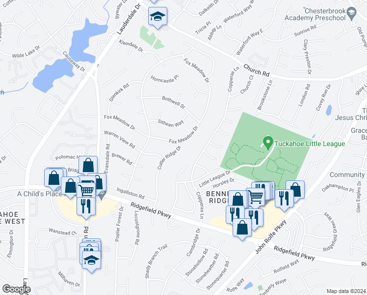 map of restaurants, bars, coffee shops, grocery stores, and more near 12613 Cutler Ridge Drive in Richmond