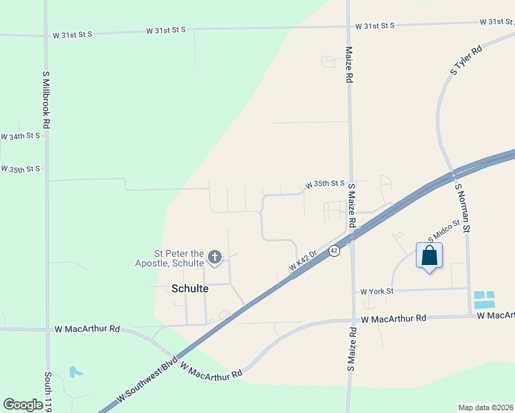 map of restaurants, bars, coffee shops, grocery stores, and more near 10803 West 35th Street South in Wichita