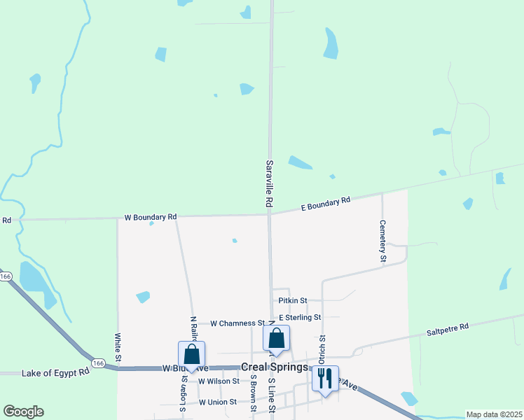 map of restaurants, bars, coffee shops, grocery stores, and more near 2147 Saraville Road in Creal Springs