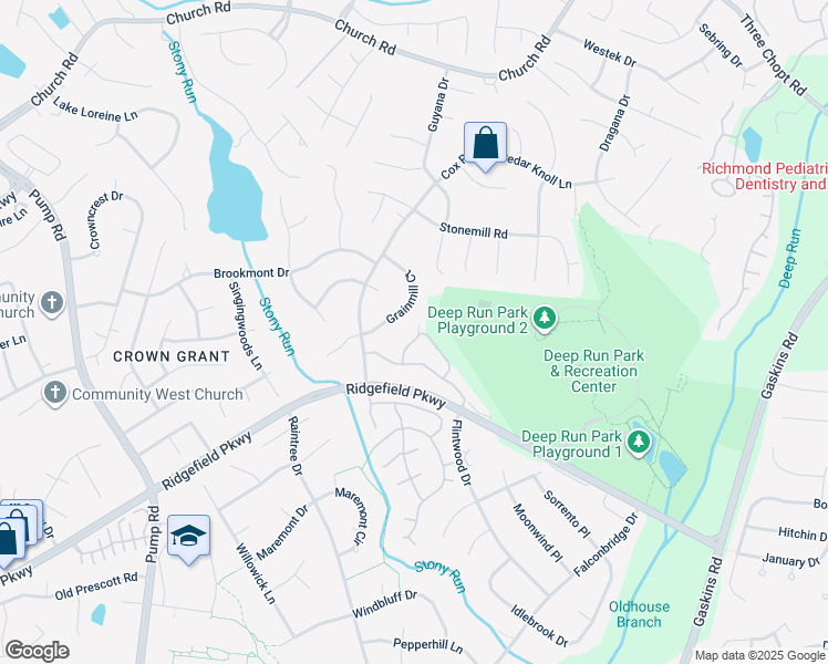 map of restaurants, bars, coffee shops, grocery stores, and more near 2108 Turtle Run Drive in Henrico