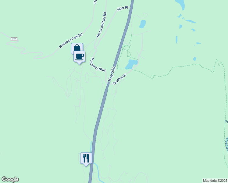 map of restaurants, bars, coffee shops, grocery stores, and more near 66 Limestone Court in Durango