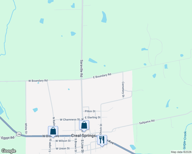 map of restaurants, bars, coffee shops, grocery stores, and more near East Boundary Road in Creal Springs