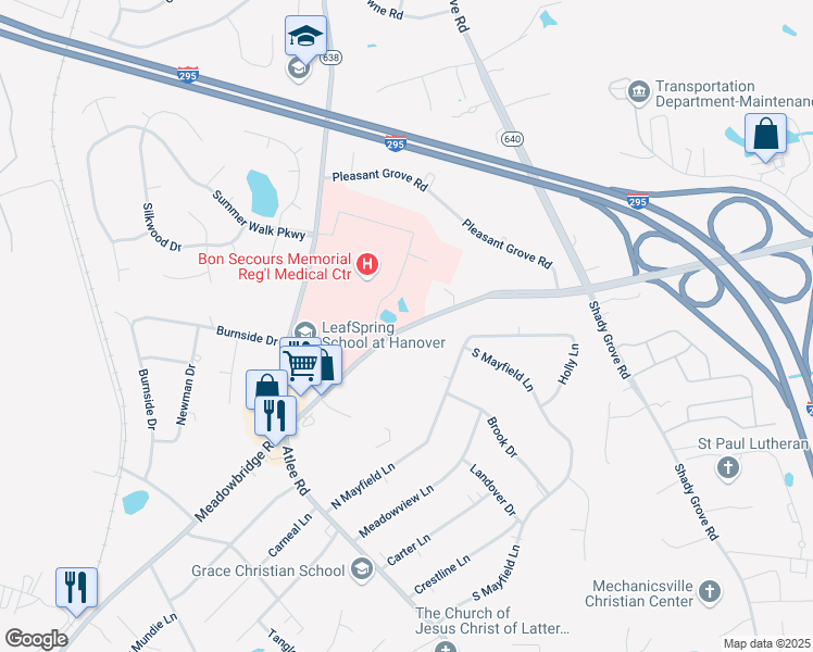 map of restaurants, bars, coffee shops, grocery stores, and more near 8200 Meadowbridge Road in Mechanicsville