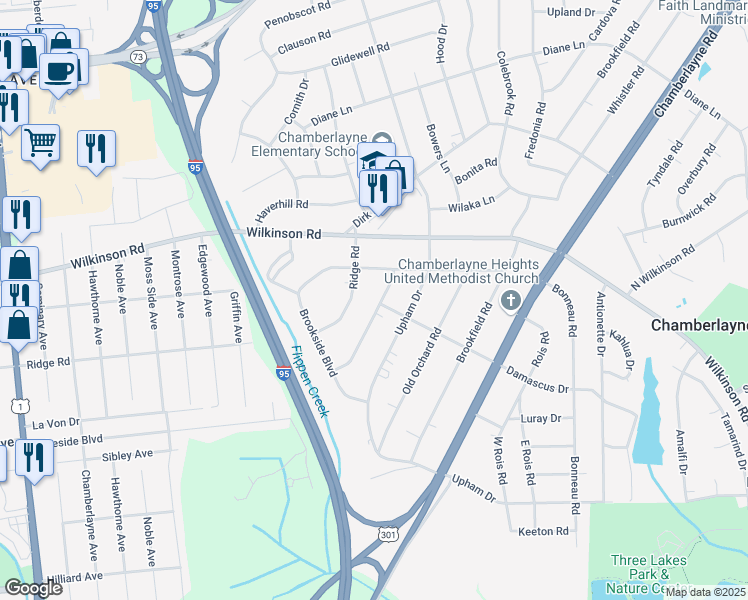 map of restaurants, bars, coffee shops, grocery stores, and more near 6000 Shrubbery Hill Road in Richmond