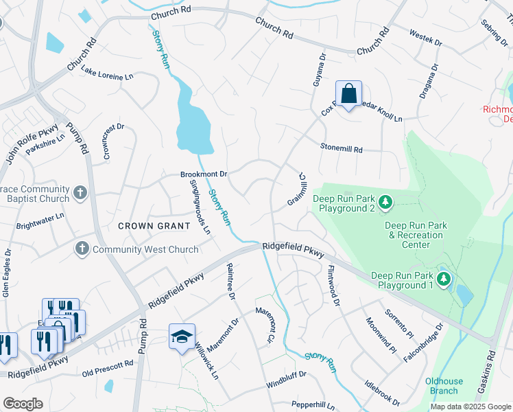 map of restaurants, bars, coffee shops, grocery stores, and more near 2101 Persimmon Trek in Richmond