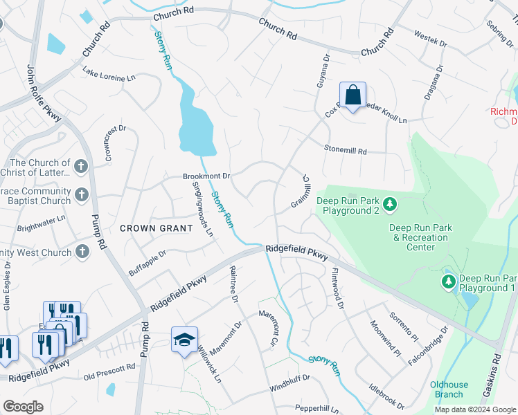 map of restaurants, bars, coffee shops, grocery stores, and more near 2101 Persimmon Trek in Richmond