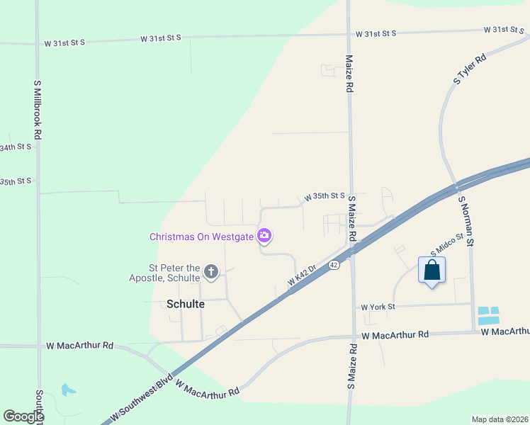 map of restaurants, bars, coffee shops, grocery stores, and more near 10803 West 35th Street South in Wichita